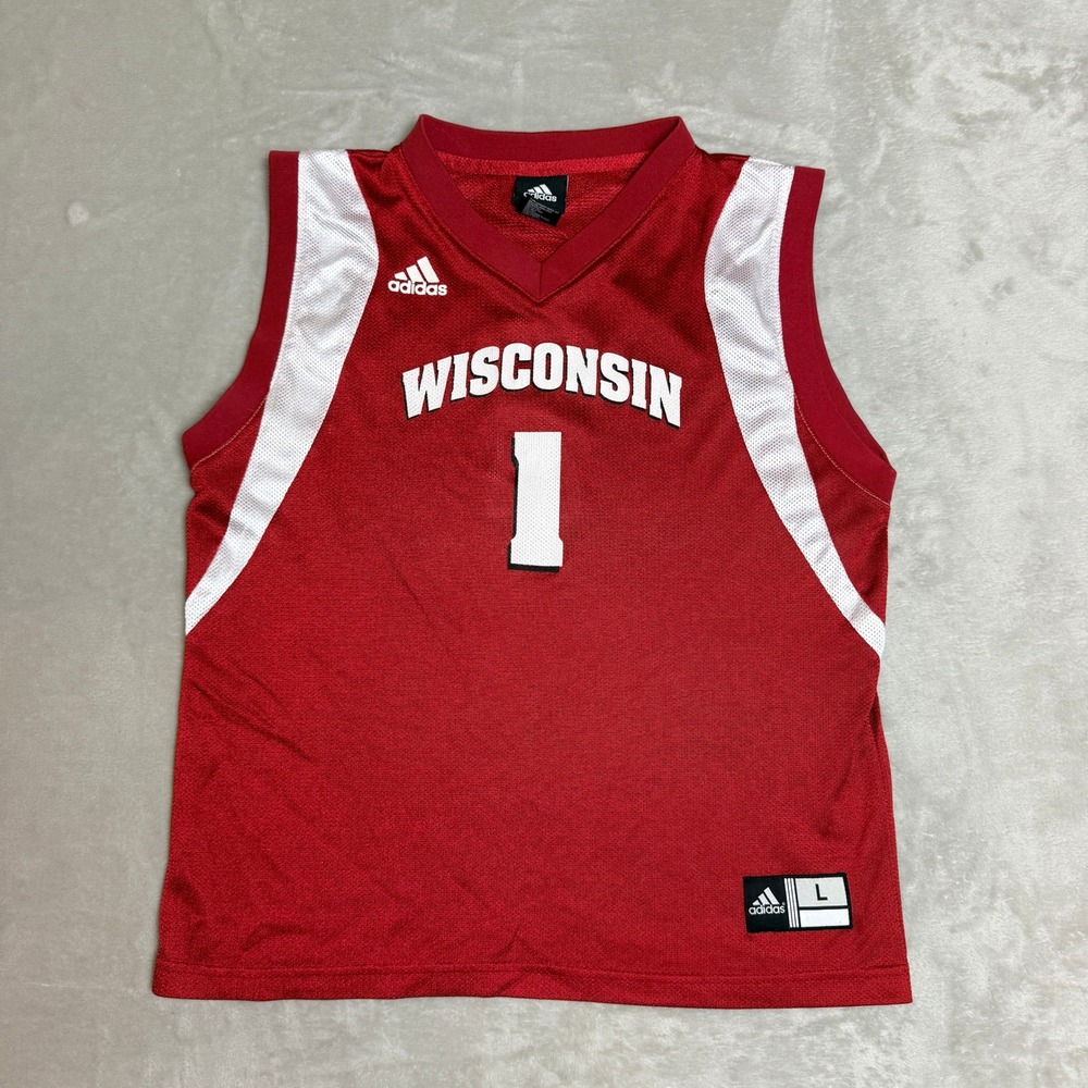 Adidas University of Wisconsin Badgers Jersey Youth L Red #1 Basketball NCAA